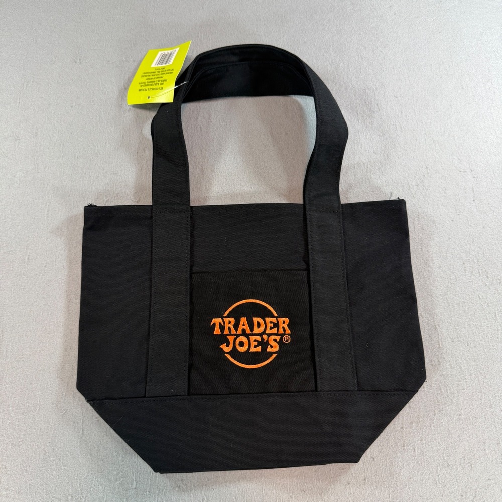 Trader Joe's Trick-or-Treat Mini Canvas Tote Black Orange Logo New